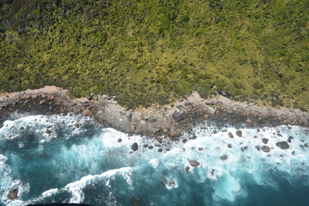 Aerial View of coastline near Milford Sound Hollyford valley, New zealand South Island